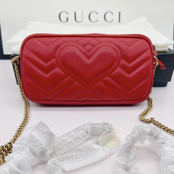❌SOLD❌Gucci Calfskin Matelasse Mini GG Marmont Chain Crossbody Bag in Red - Picture 4 of 11